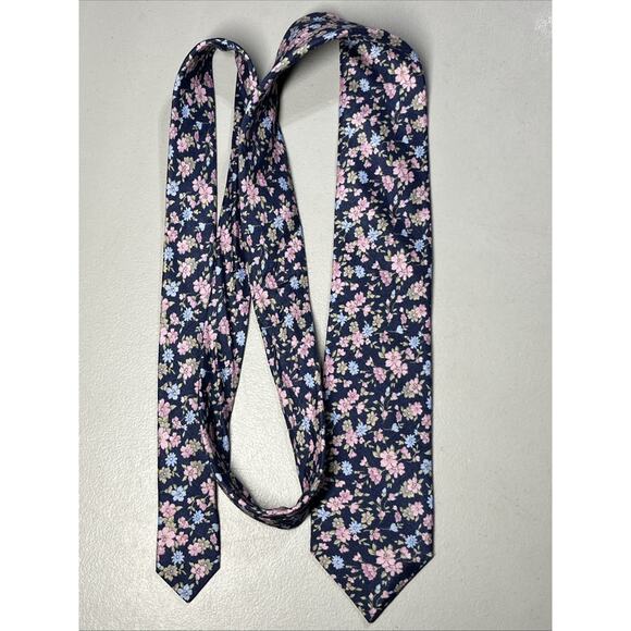 Paul Frederick Floral Print Silk Tie Mens Necktie Blue Pink 3" x 62" - Picture 2 of 9